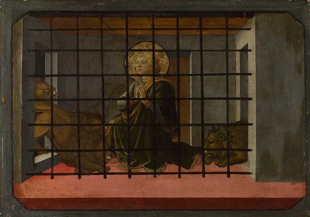 Santa Mama in Prigione gettata ai Leoni - Pannello della Predella dell'altare della Trinità, Galleria Nazionale, Pistoia